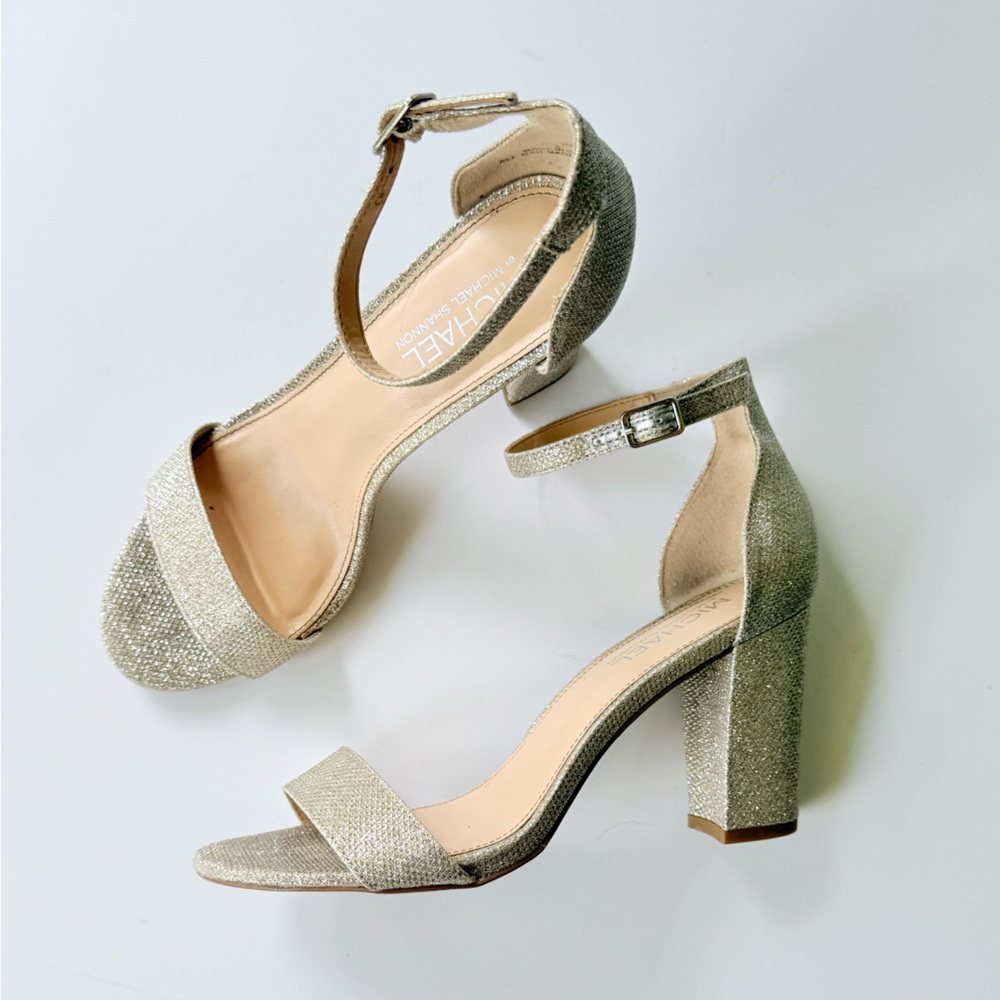 Michael Michael Kors Sascha Silver Glitter High Heel Ankle Strap Sandal 9 - Picture 5 of 15